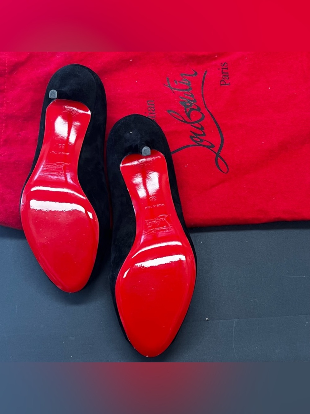 Christian Louboutin Black Suede Open-Toe Pumps - Picture 5 of 6